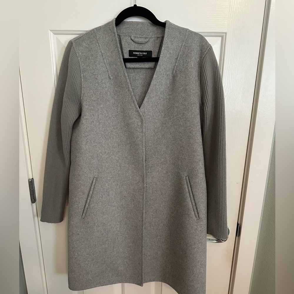 EUC Kenneth Cole New York Knit Sleeve Double Face Wool Blend Coat
